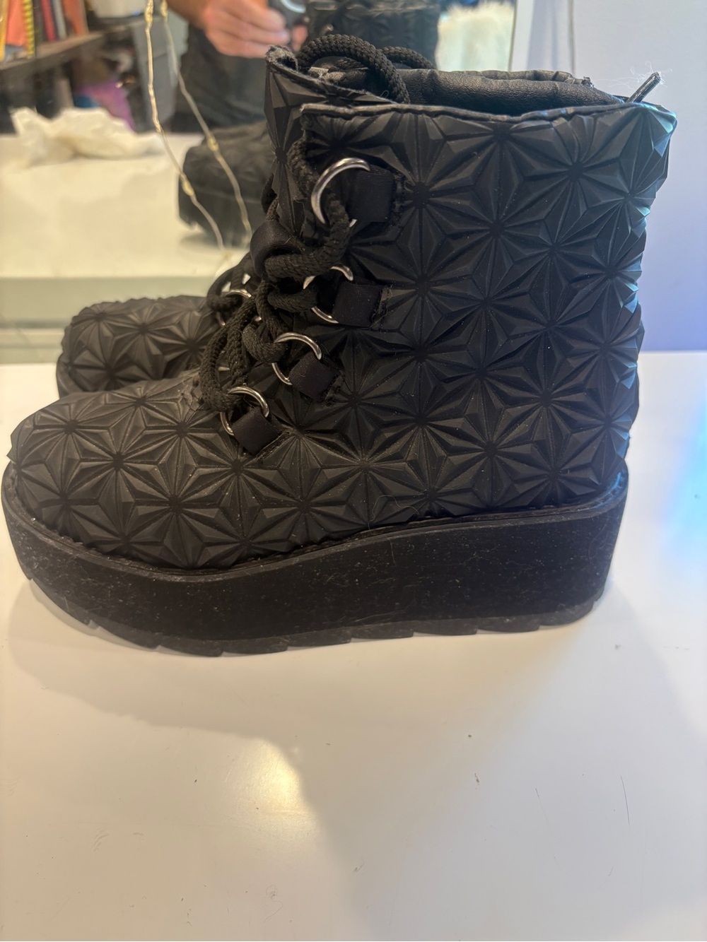 YRU  Black Geometric Platform Ankle Boots